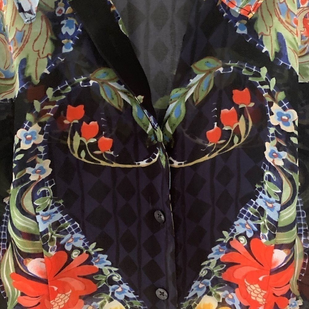 Cabi Blue Sheer Floral Button Down Blouse Top - Picture 8 of 11